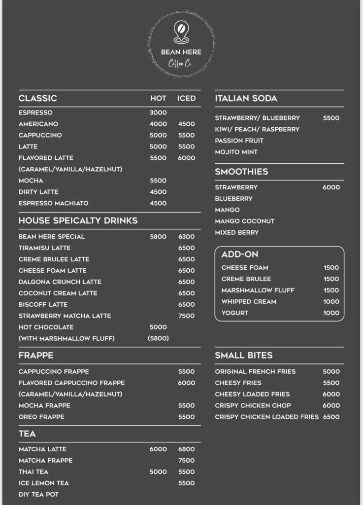 Bean Here A sweet blend of coffee, desserts and dessert coffee MYANMORE